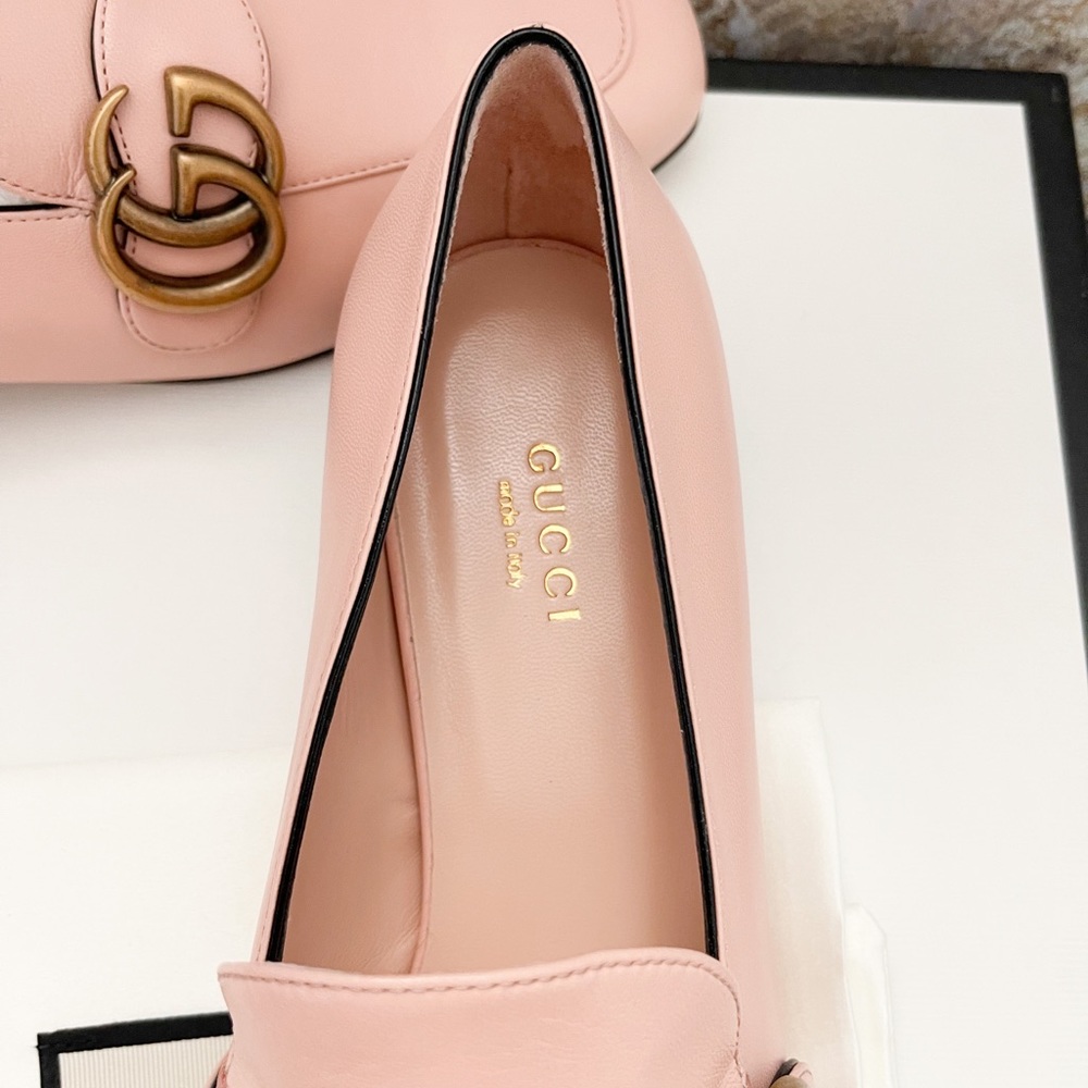 New! Gucci GG Marmont Malaga Kid Pink Leather Womens Loafers - Picture 4 of 10